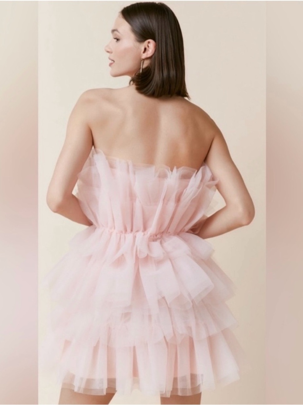 Audrey Parks x Francesca’s Strapless Blush Tulle Tiered Mini Dress